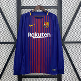 Camisa Barcelona I 17/18 Retrô Manga Longa Vermelha/Azul