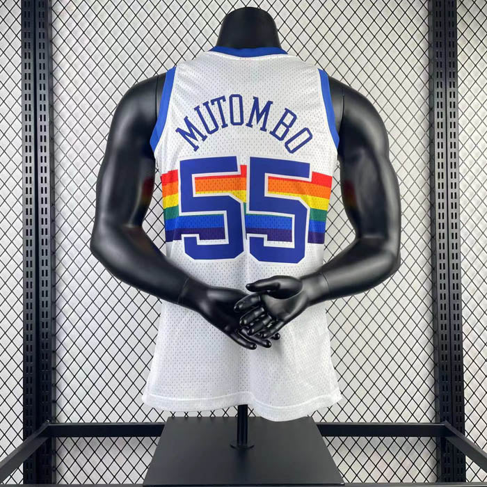Regata Denver Nuggets Retrô Mitchell & Ness 1991/1992 Dikembe Mutombo Branca
