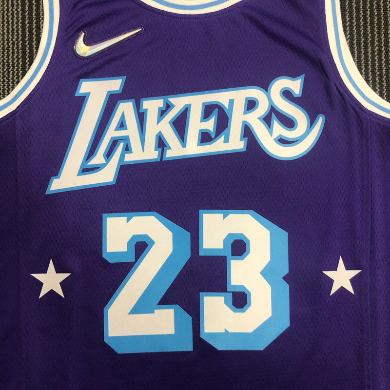 Regata  Lakers Edição Diamante 75 anos City 21/22 Lebron James 23 Roxa