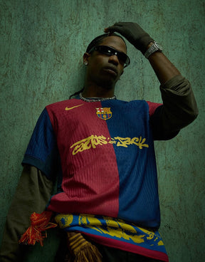 Camisa Barcelona Travis Scott Edição Especial Vermelha/Azul