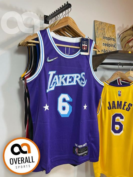 Regata  Lakers Edição Diamante 75 anos City 21/22 Lebron James 6 Roxa