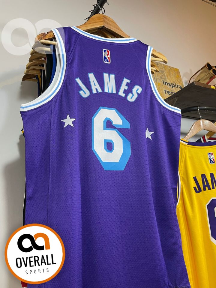 Regata  Lakers Edição Diamante 75 anos City 21/22 Lebron James 6 Roxa