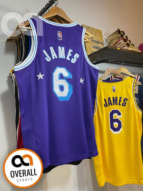Regata  Lakers Edição Diamante 75 anos City 21/22 Lebron James 6 Roxa