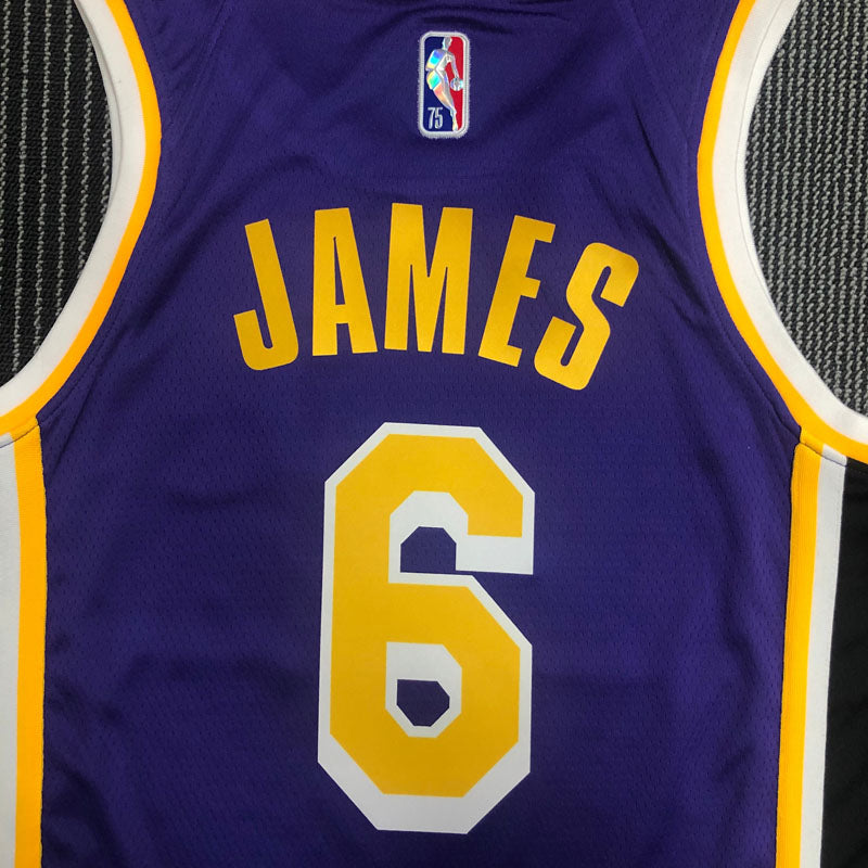Regata  Los Angeles Lakers Edição Diamante 75 anos 21/22 Lebron James 6 Roxa