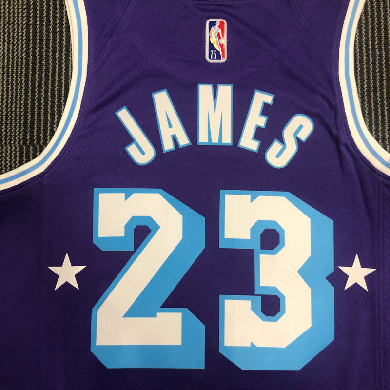 Regata  Lakers Edição Diamante 75 anos City 21/22 Lebron James 23 Roxa