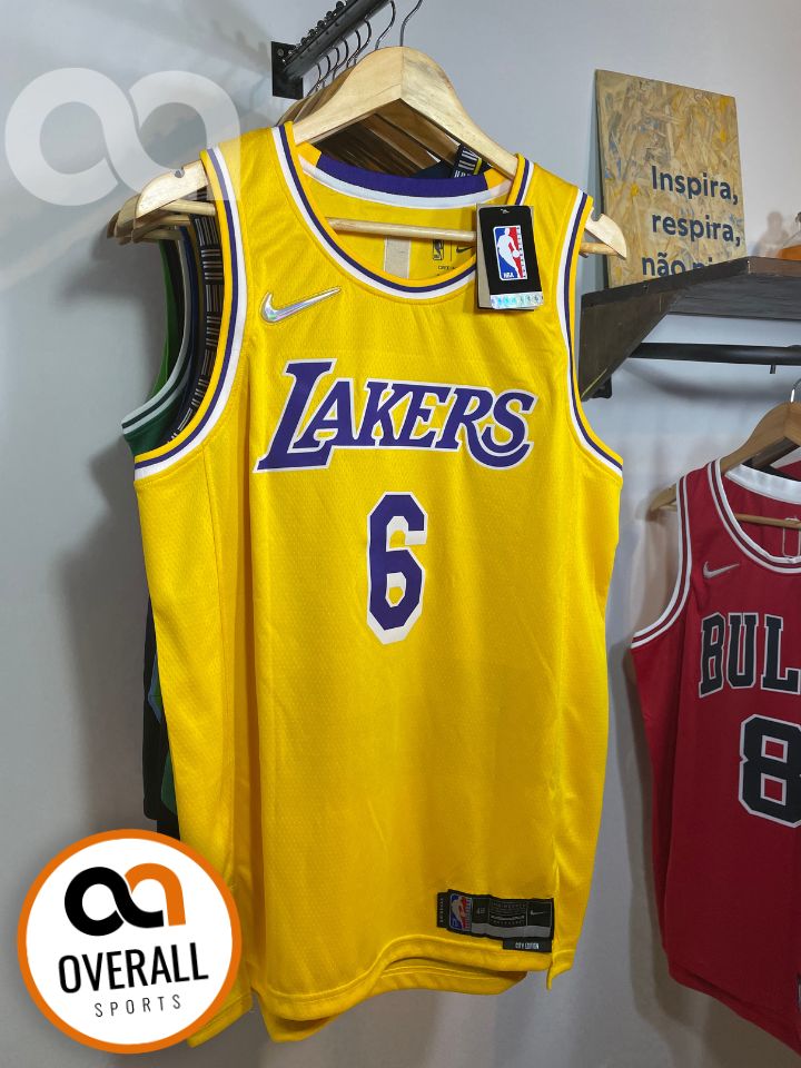 Regata  Los Angeles Lakers Edição Diamante 75 anos 21/22 Lebron James 6 Amarela