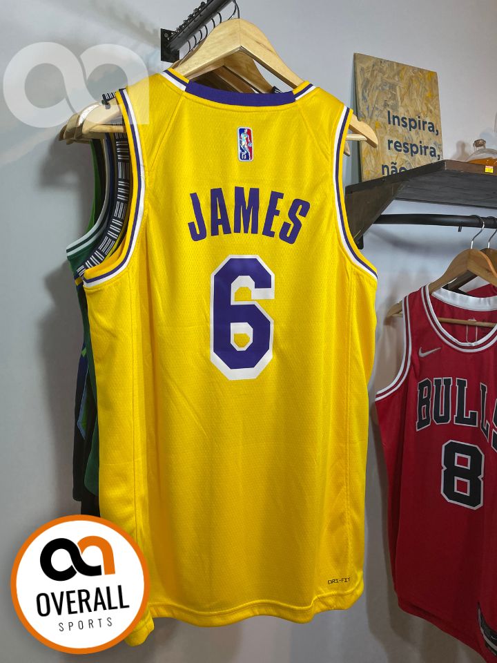 Regata  Los Angeles Lakers Edição Diamante 75 anos 21/22 Lebron James 6 Amarela