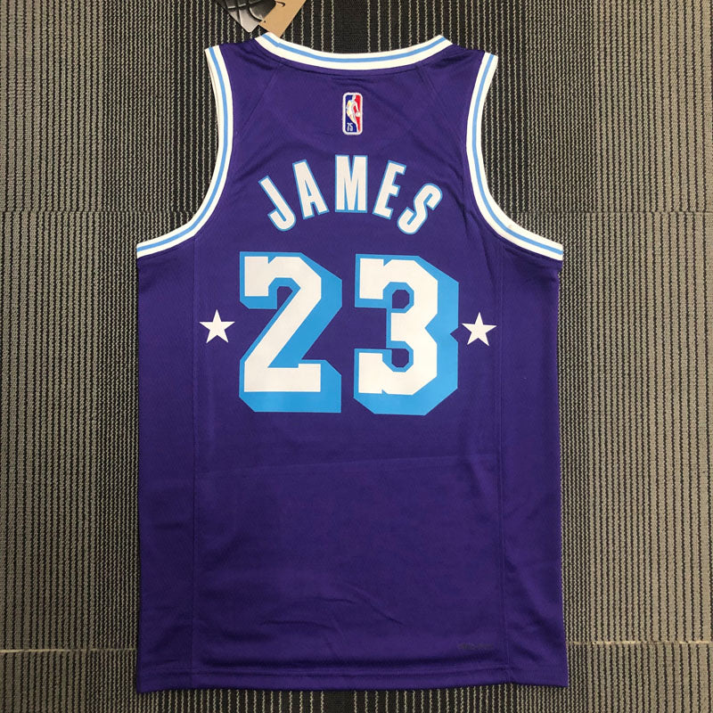 Regata  Lakers Edição Diamante 75 anos City 21/22 Lebron James 23 Roxa