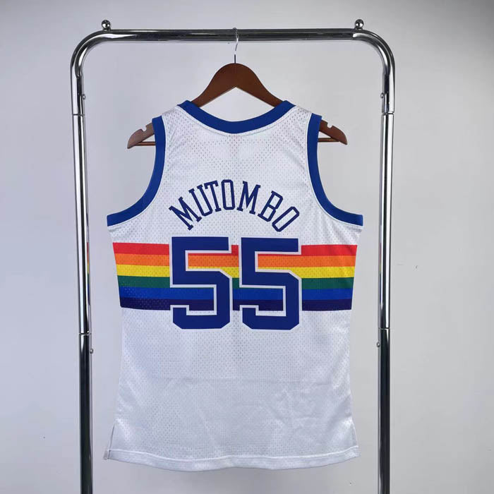 Regata Denver Nuggets Retrô Mitchell & Ness 1991/1992 Dikembe Mutombo Branca
