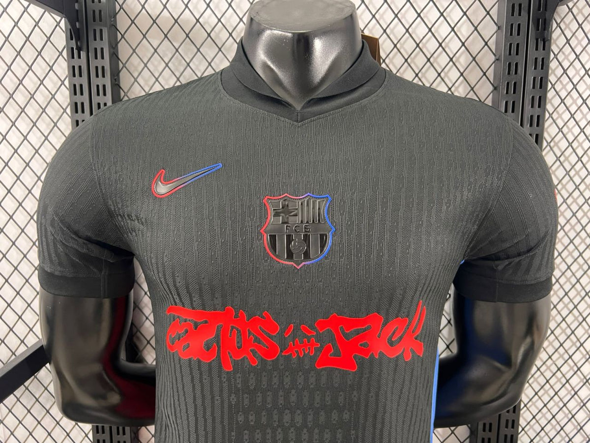 Camisa Barcelona x Travis Scott Cactus Jack Preta (Versão Jogador)