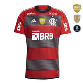 Camisa Flamengo I 23/24 Vermelha/Preta Com Patrocínio e Patches Masculina