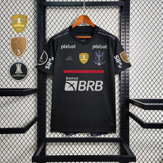 Camisa Flamengo III 23/24 Preta Com Patrocínio e Patches Masculina