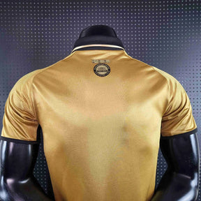 Camisa Manchester United Dupla Face 100 Anos Retrô 2001/2002 Branca / Dourada Masculina