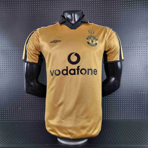 Camisa Manchester United Dupla Face 100 Anos Retrô 2001/2002 Branca / Dourada Masculina